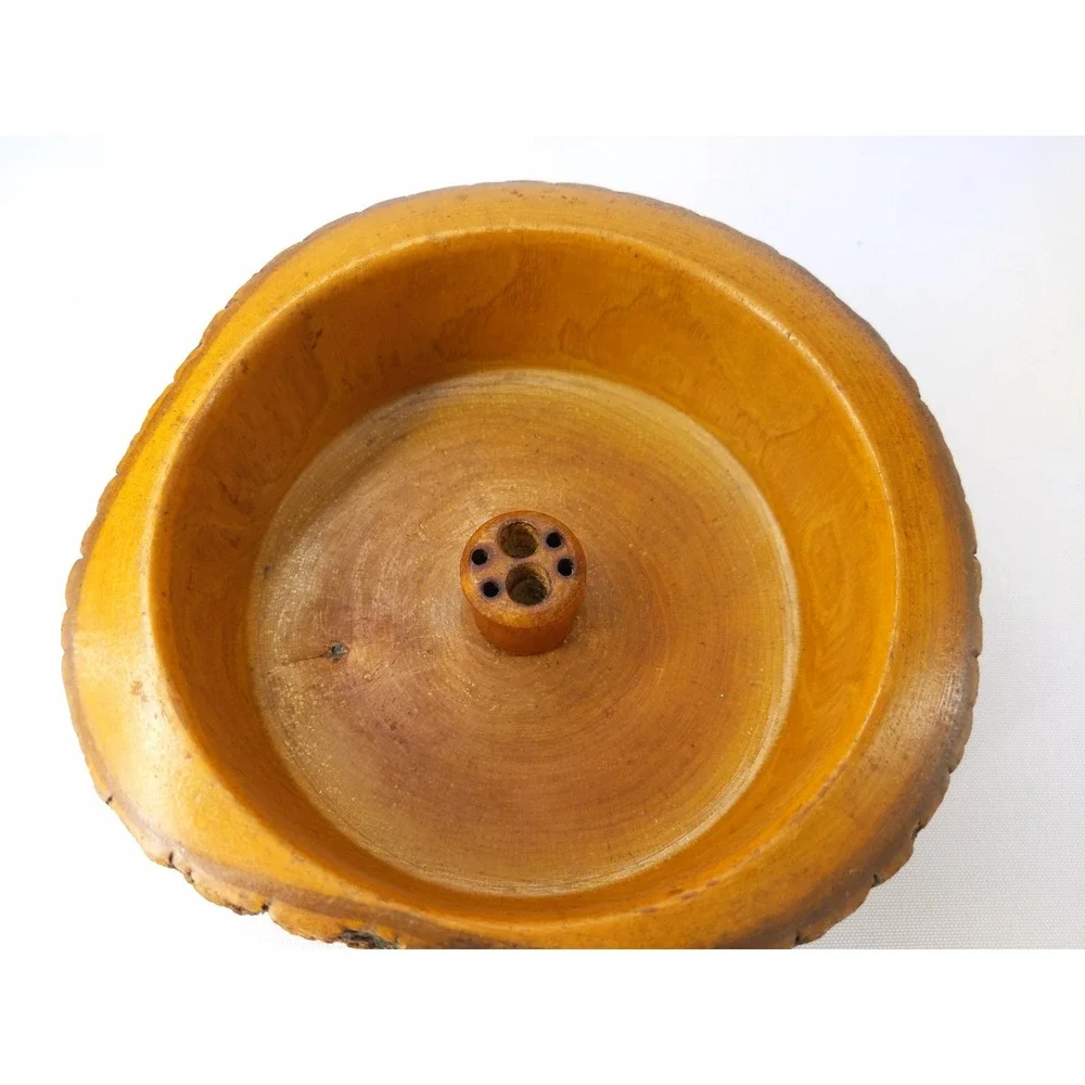 Vintage Nutcracker Set Brown Live Edge Wood Bowl Metal Tools Rustic Cabin